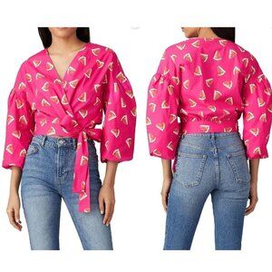 Color Me Courtney Pink Watermelon Puff Sleeve Emily Wrap Crop Top 3679